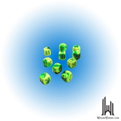 Gemini - 12mm d6 Dice Block - Green-Yellow / Silver